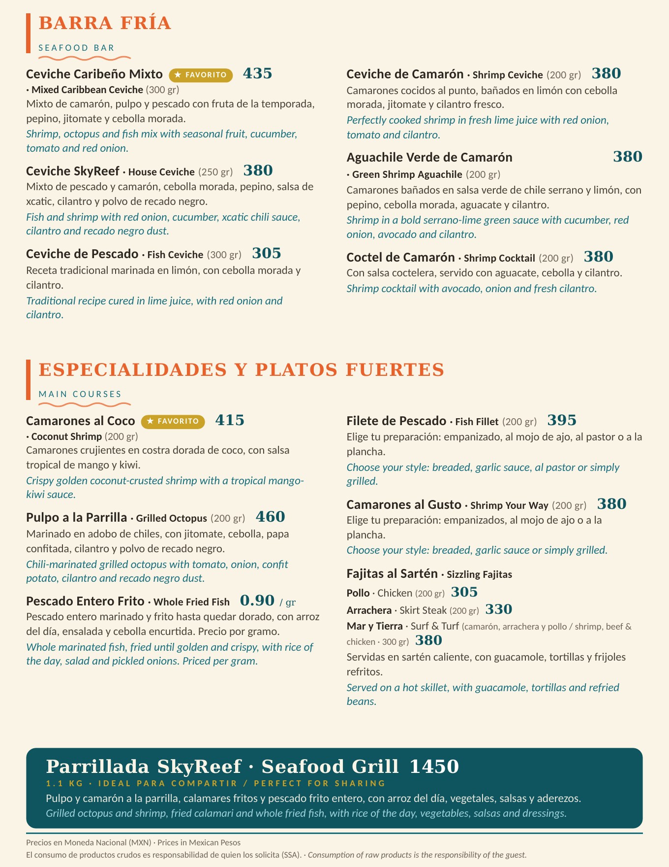 Menú de alimentos SkyReef página 2